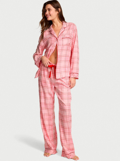 Піжама жіноча Victoria's Secret Flannel Long Pajama Set кофта та штани клітинка M Рожевий Піжама жіноча Victoria's Secret Flannel Long Pajama Set кофта та штани клітинка M Рожевий