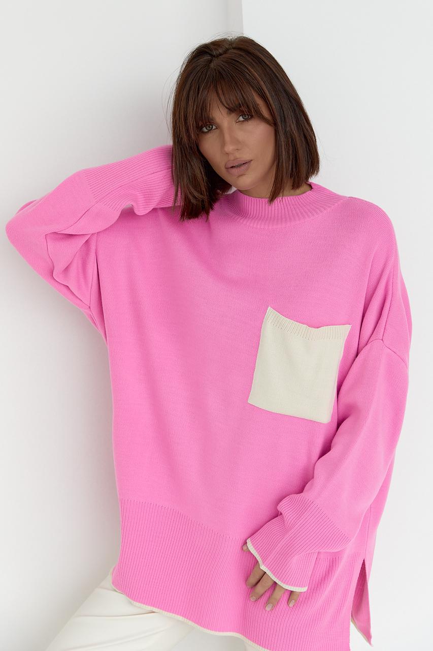 Кофта женская oversize с карманом на груди M Розовый (M-21049-Розовый) Кофта женская oversize с карманом на груди M Розовый (M-21049-Розовый)
