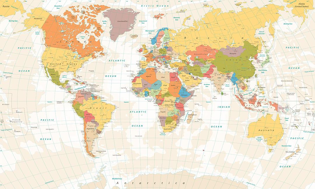 Широкоформатная подробная карта мира 4х2,4 м (470124)