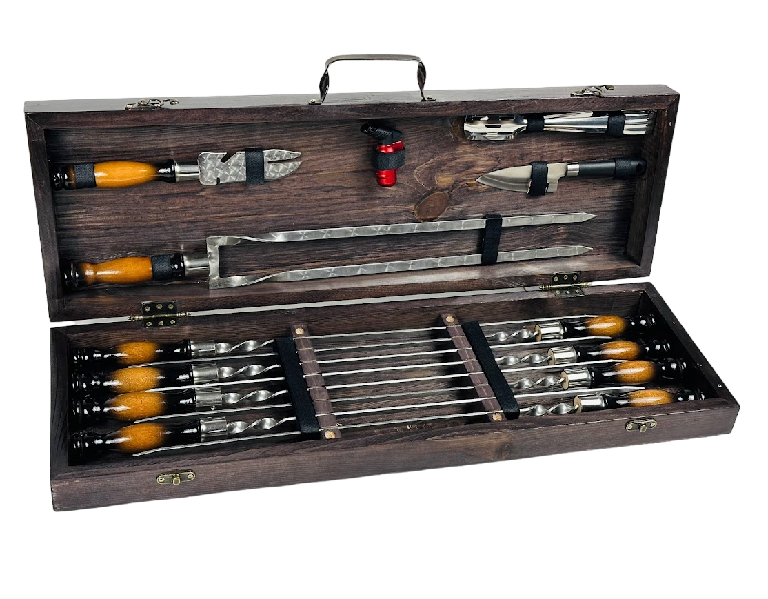 Набір шампурів подарунковий Патриот у дерев'яному кейсі на 13 предметів (106-10-KS-7607)