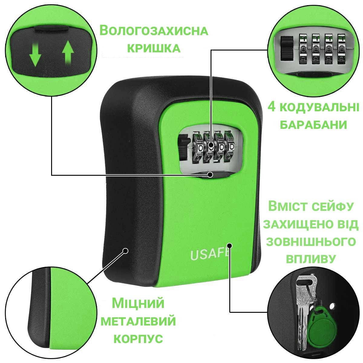 Сейф Мини для ключей uSafe KS-03 антивандальный наружный настенный с кодовым замком Зеленый - фото 6