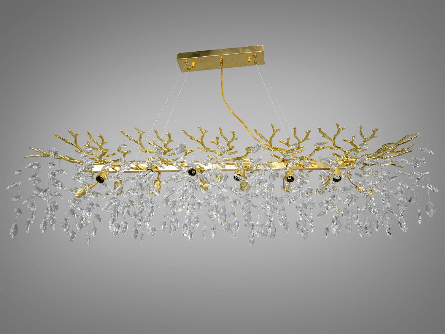 Люстра подвесная вытянутой формы Глициния кристалл 14 ламп Золотой (608-L1200G)