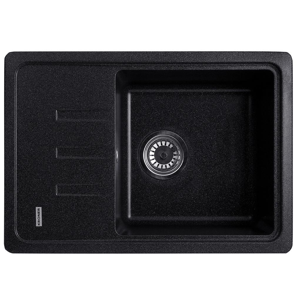 Мийка кухонна Kroner CV031065 прямокутна гранітна 790x430 мм Чорний (161950)
