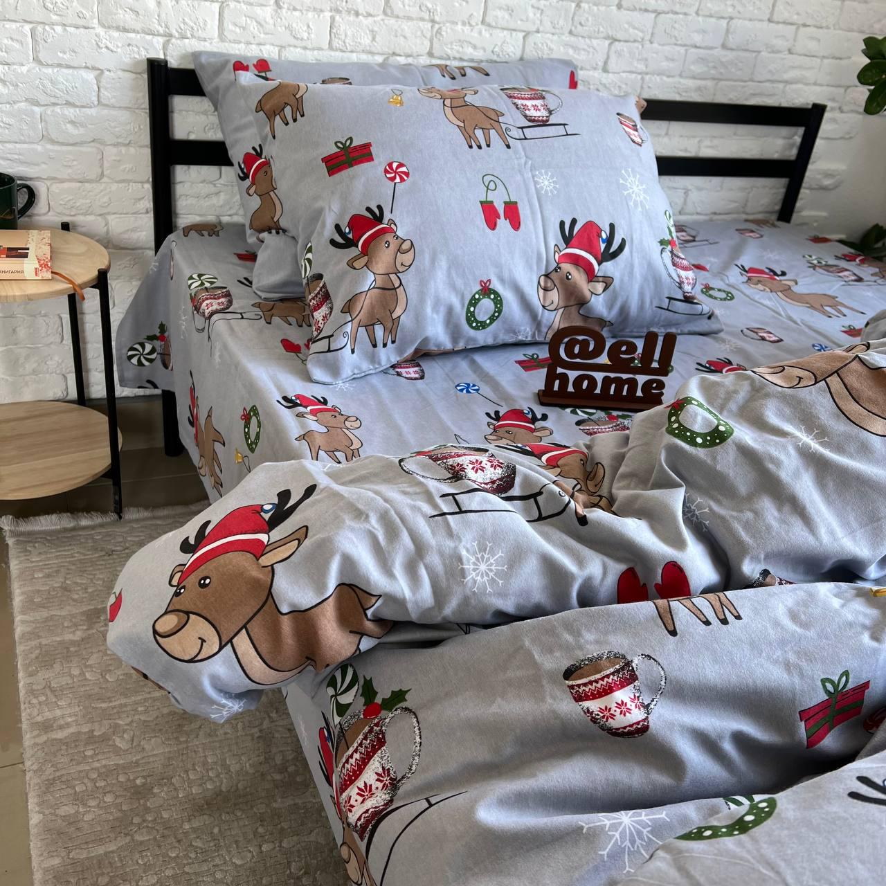 Комплект постельного белья Ell Home Помощники санты фланель на резинке двуспальный наволочки 50x70 см/70x70 см Серый (29337820) - фото 3 Комплект постельного белья Ell Home Помощники санты фланель на резинке двуспальный наволочки 50x70 см/70x70 см Серый (29337820) - фото 3