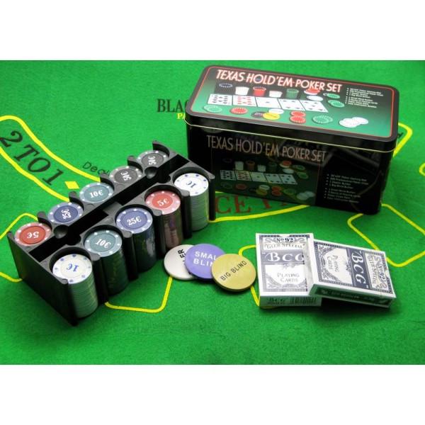 Набор для покера Texas Holdem Poker Set 200 фишек с номиналом и сукном в коробке (3896В) - фото 6