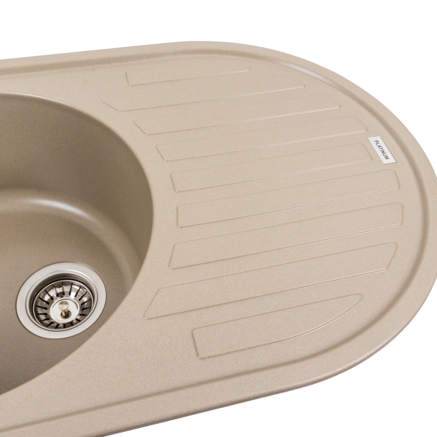 Мийка кухонна Platinum PLS-A39637 гранітна овальна 770x500 мм Бежевий (25961495) - фото 4