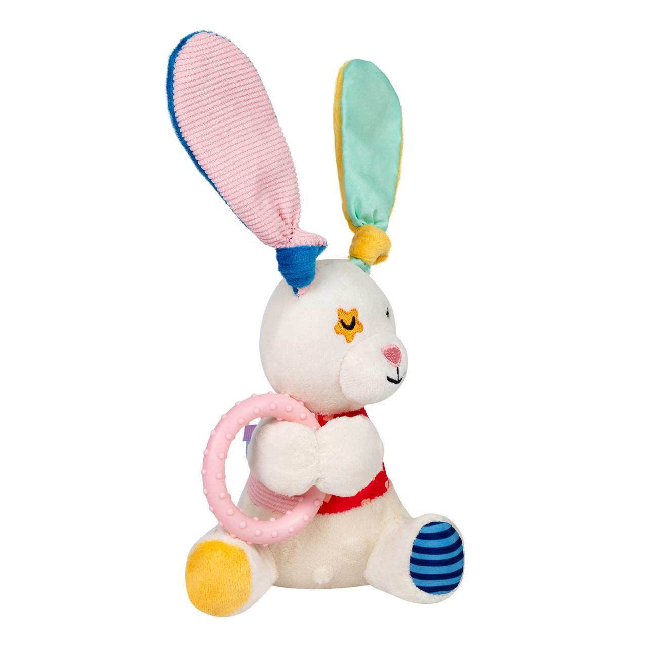 Іграшка для собак GiGwi Plush Зайчик з кільцем та пищалкою текстиль/термопластична гума 16 см (2257)