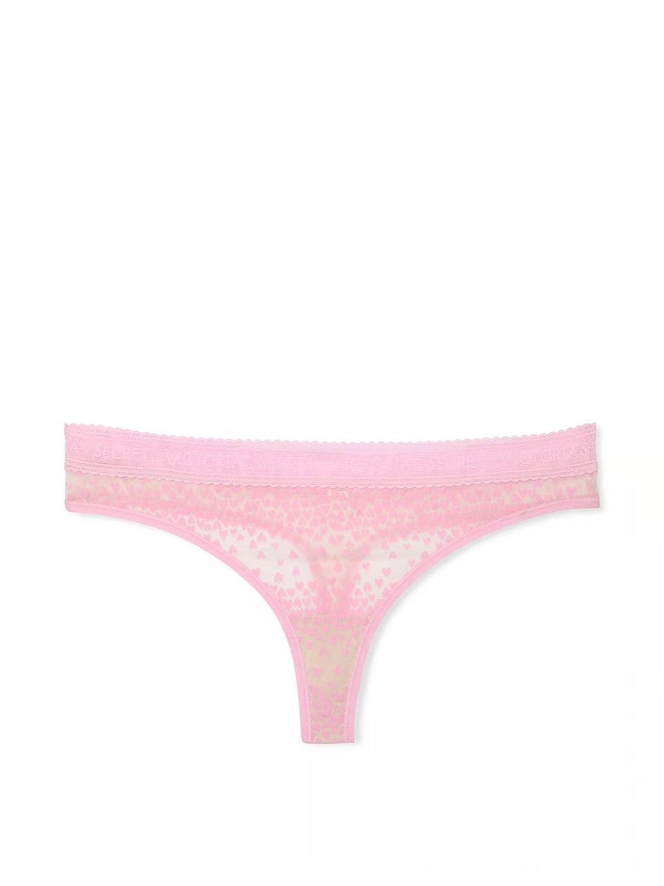Труси Victoria's Secret Logo Flocked Hearts Thong Panty M Рожевий (23620543)