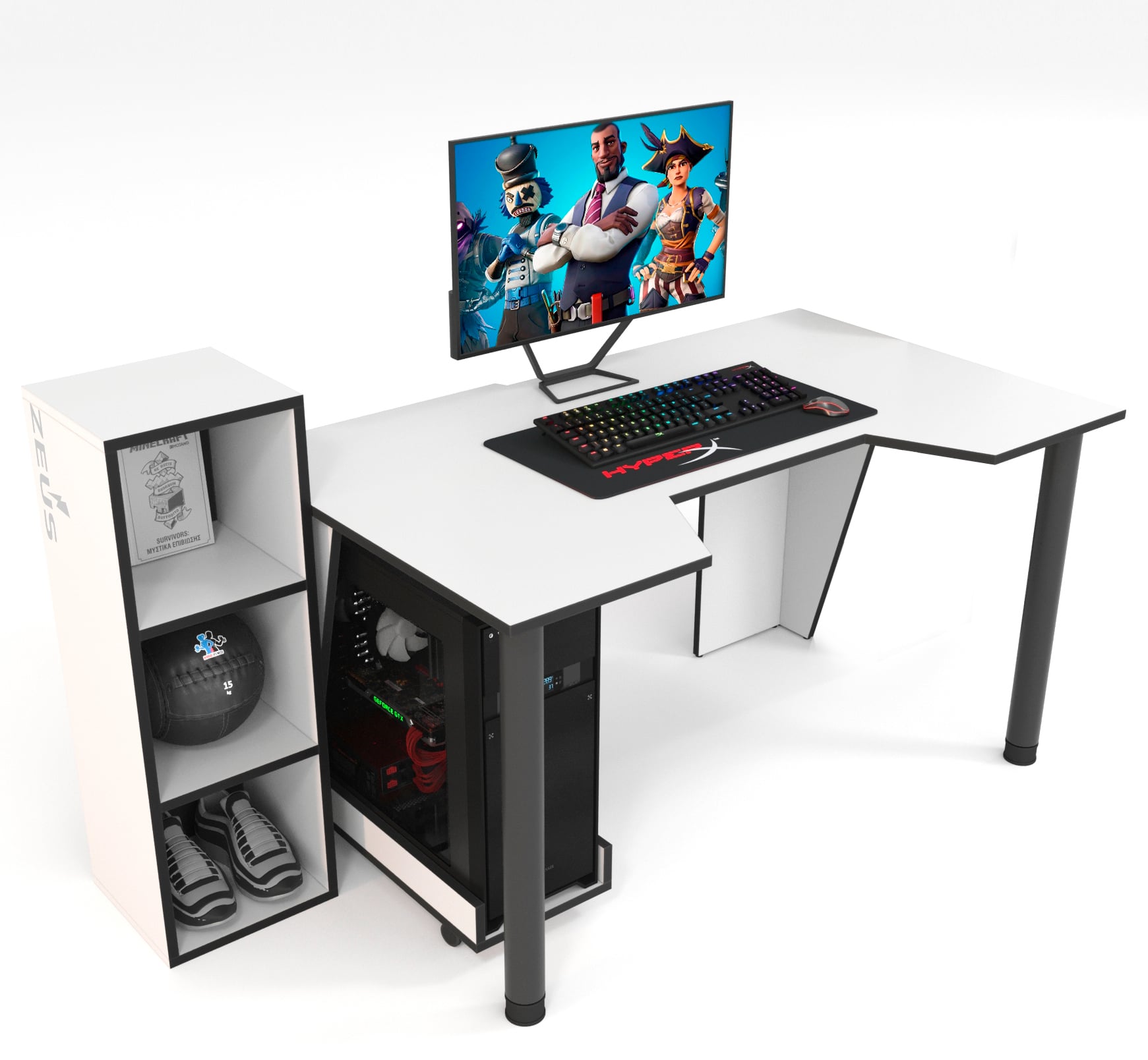 Компьютерный стол игровой Zeus GAMER-4 Белый/Черный (659e7e694570a12ec74b87a2)