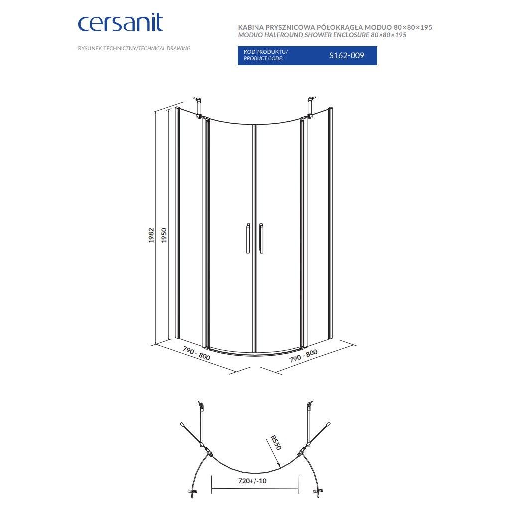 Душова кабіна Cersanit Moduo S162-009 80x80x195 см Хром (174573) - фото 5 Душова кабіна Cersanit Moduo S162-009 80x80x195 см Хром (174573) - фото 5