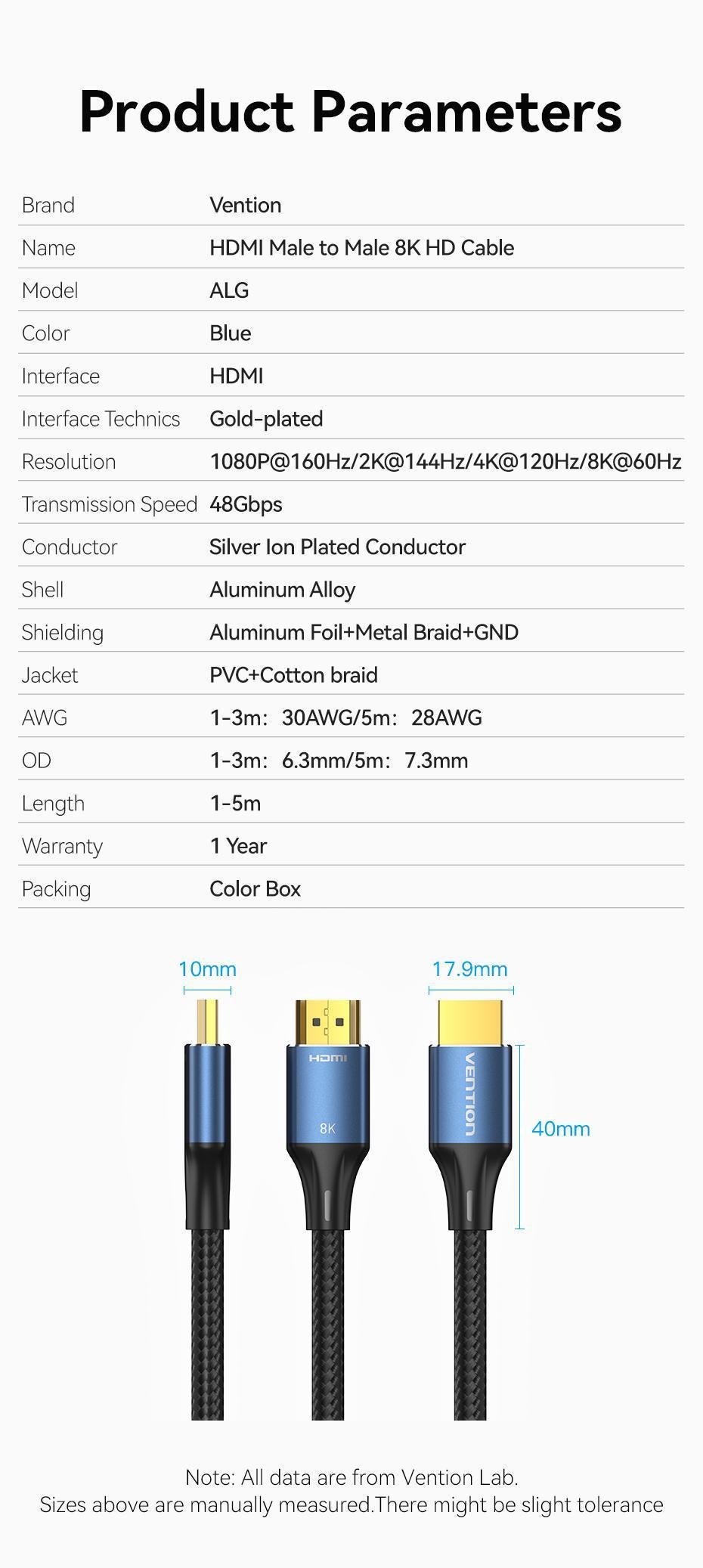 Кабель Vention HDMI 2.1 8K 60Hz 4K 120Hz 2K 144Hz 1080p 160Hz eARC, 12 біт, 48 Гбіт/с 1 м Чорний (ALGLF) - фото 9