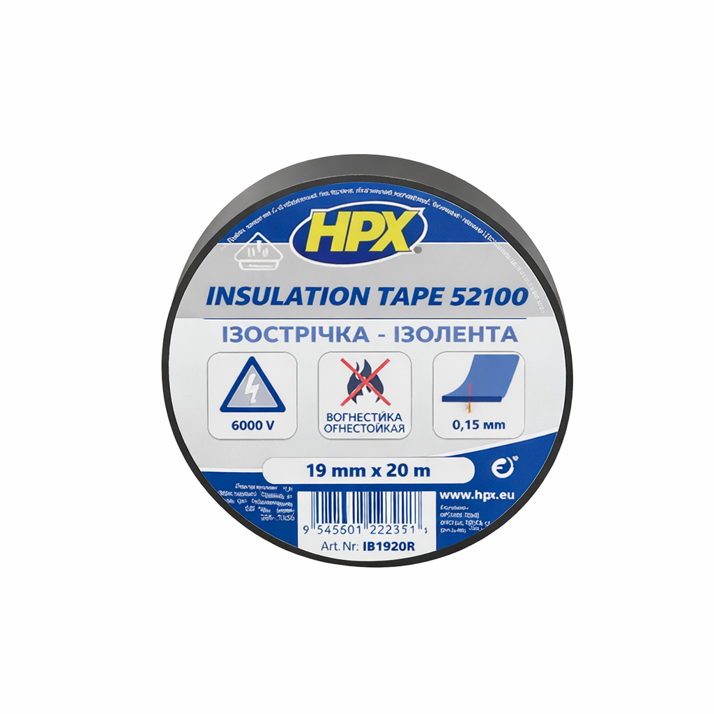 Изоляционная лента ПВХ HPX IB1920 HPX52100 устойчива к влаге и износу 19 мм 20 м Черный (36acdc7a)