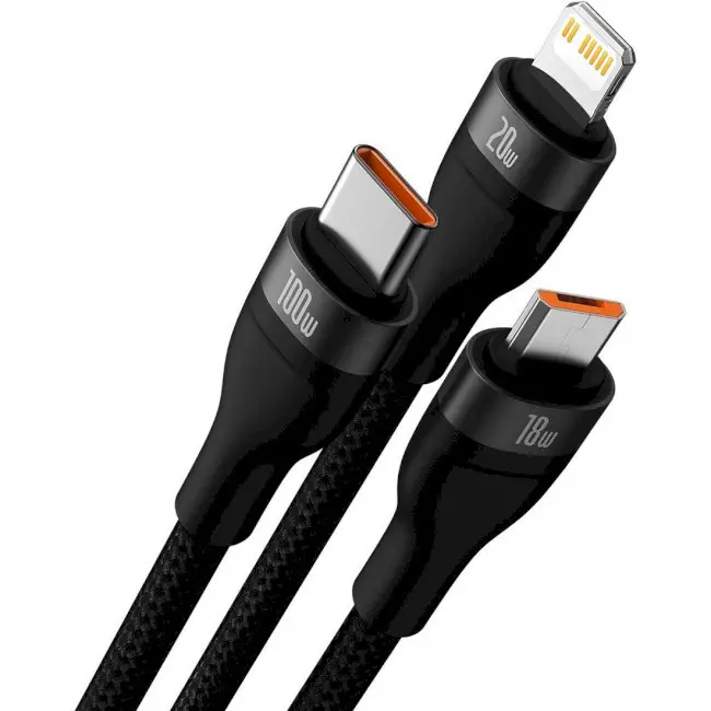 Кабель BASEUS Flash Series II 3в2Cable USB/Type-C to MicroUSB/Lightning/Type-C CASS030101 100W 1,2 м Black - фото 2