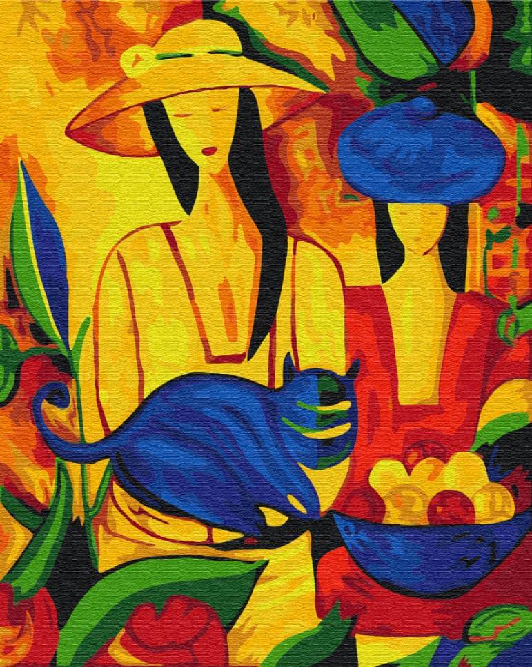 Картина по номерам BrushMe BS51985 Портрет женщин с котом 40х50 см (L067913)