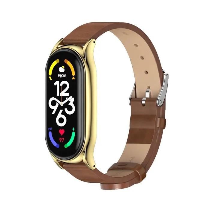 Ремінець для фітнес-браслета Xiaomi Mi Band 3/4 Type C шкіряний Коричневий/Золотий (2238718922)