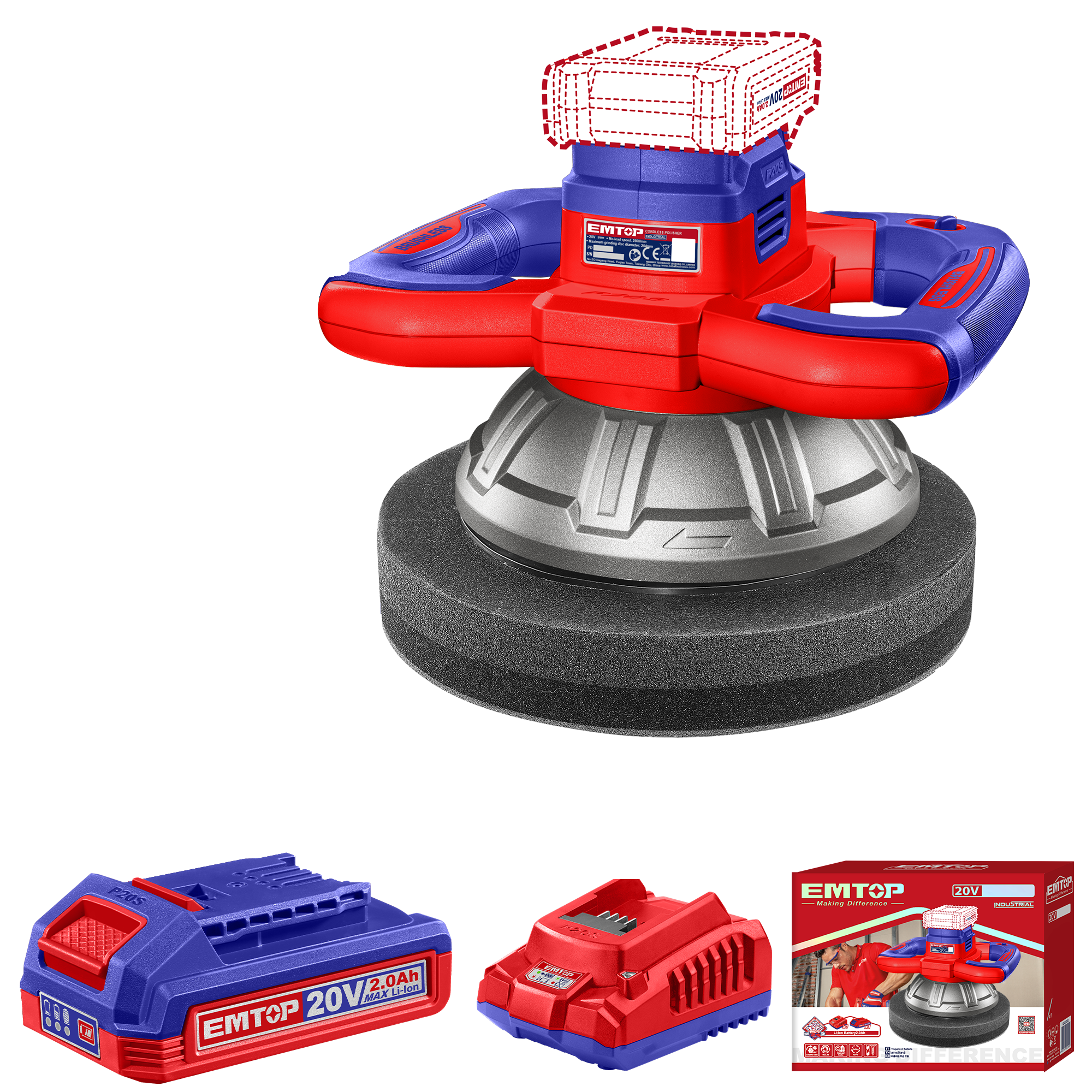 Машина полировальная аккумуляторная EMTOP ELOP2025481
