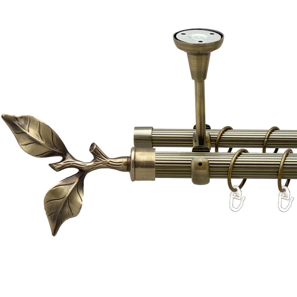 Карниз Orvit Листок Троянди металевий дворядний відкритий до стелі рифлена труба кільце металеве 25/19 мм 160 см Антик (00-00018865)