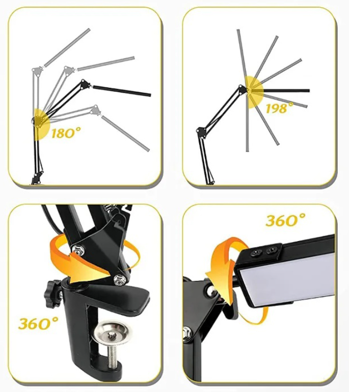 Настольная лампа LED с креплением к столу 10W 2 колена USB Black (732257) - фото 2