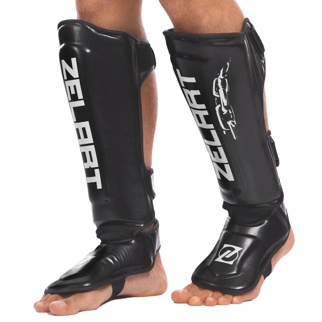 Защита голени и стопы Zelart искусственная кожа S Черно-серебристый (BO-1321)