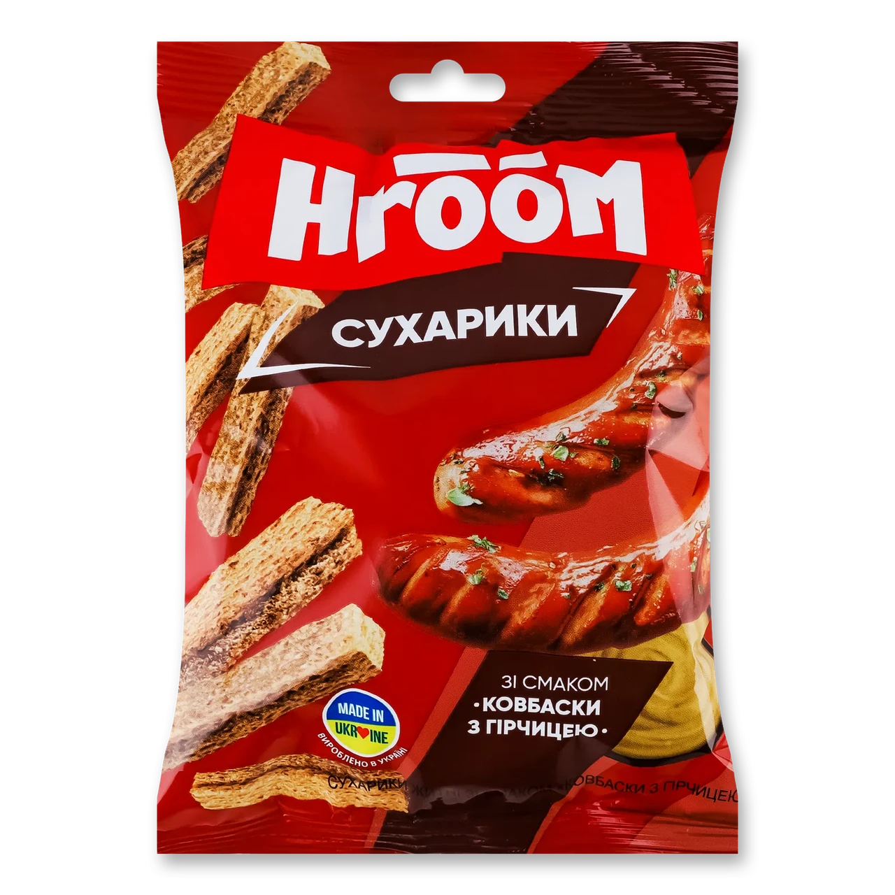 Сухарики житні HROOM Ковбаски з гірчицею 60 г (4820241800834)