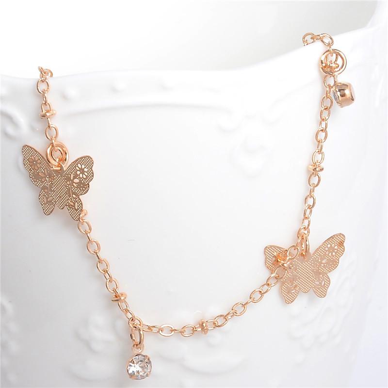 Браслет женский Бабочка с камнями на ногу 24,5 см (BA-104)