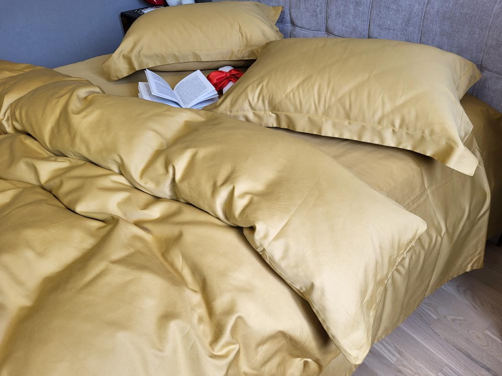 Комплект постельного белья на резинке Моно сатин Premium полуторный/наволочки 50х70/70х70 см Gold (5756) - фото 2