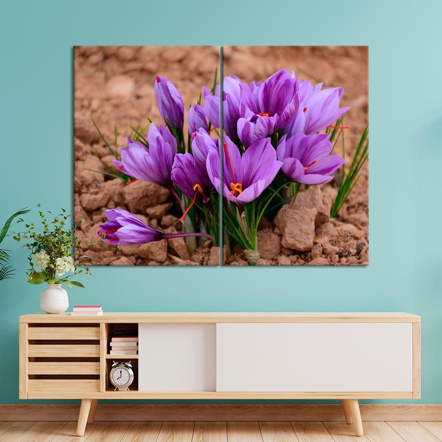 Картина цветы и растения Весенние фиолетовые крокусы 71x51 см (A1029-2)