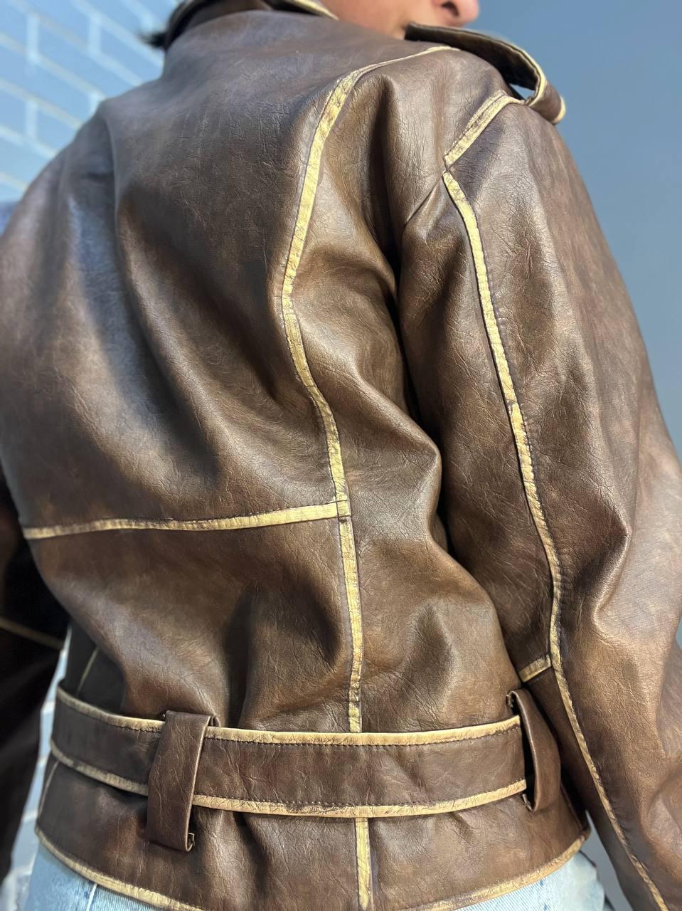 Куртка женская Aftf Basic 2456 косуха молнии пояс вареные швы экокожа S Коричневый (2493) - фото 7 Куртка женская Aftf Basic 2456 косуха молнии пояс вареные швы экокожа S Коричневый (2493) - фото 7