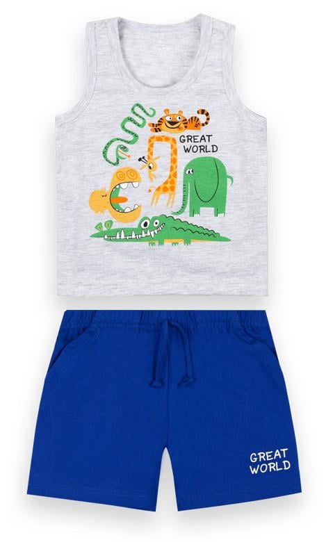 Костюм детский хлопковый летний для мальчика Gabbi KS-21-4-3 Диноленд 74 см Серый меланж (12604)