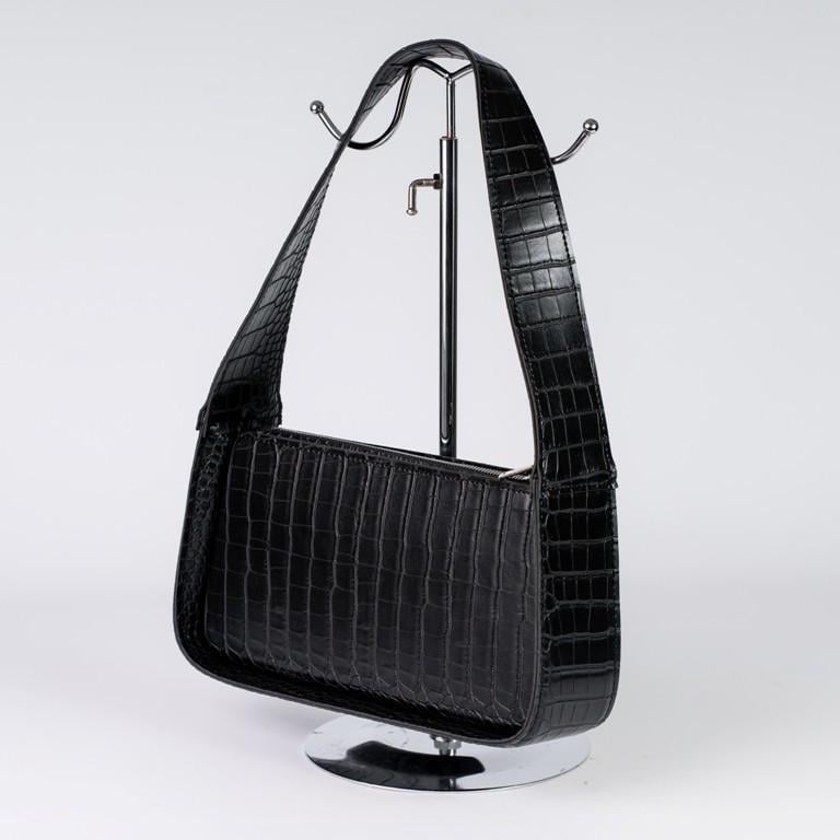 Сумка женская XENIA № 24-22 багет из глаткой экокожи Черный крокодил - фото 2 Сумка женская XENIA № 24-22 багет из глаткой экокожи Черный крокодил - фото 2
