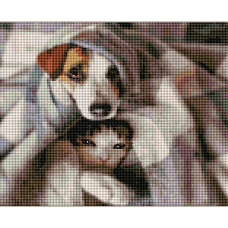 Алмазная мозаика на подрамнике Strateg Премиум Друзья под ковдрой 30x40 см (Str-KB109)