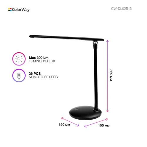 Настільна лампа ColorWay CW-DL02B-B LED з вбудованим акумулятором Чорний (УТ000061080) - фото 8 Настільна лампа ColorWay CW-DL02B-B LED з вбудованим акумулятором Чорний (УТ000061080) - фото 8
