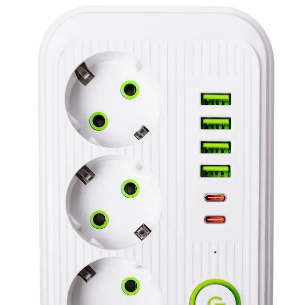 Фильтр-удлинитель сетевой POWER 3 розетки 6 USB и кнопка выключения 3 м Белый (147-107-HP-5-19) - фото 5