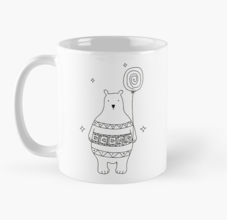 Чашка керамическая с принтом Мишка праздничный новогодний 330 мл Белый