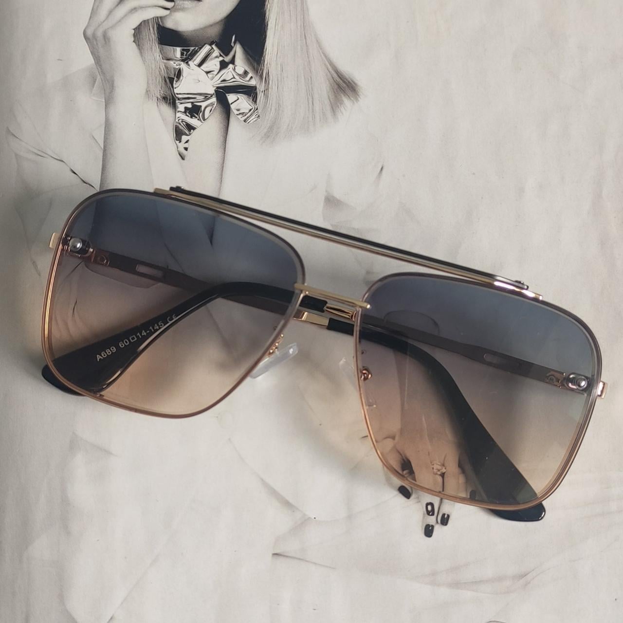 Очки квадратные авиаторы Бирюзово-коричневый в золоте (6634)