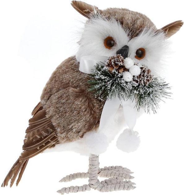 Фигурка новогодняя мягкая BonaDi Меховая сова 29 см Коричневый с белым (2771911113)