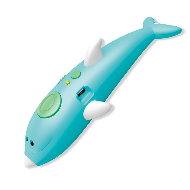 3D ручка с аккумулятором дельфин 3D Painting Pen 9903 Dolphin Трафареты для рисования и 65 м пластика Голубой