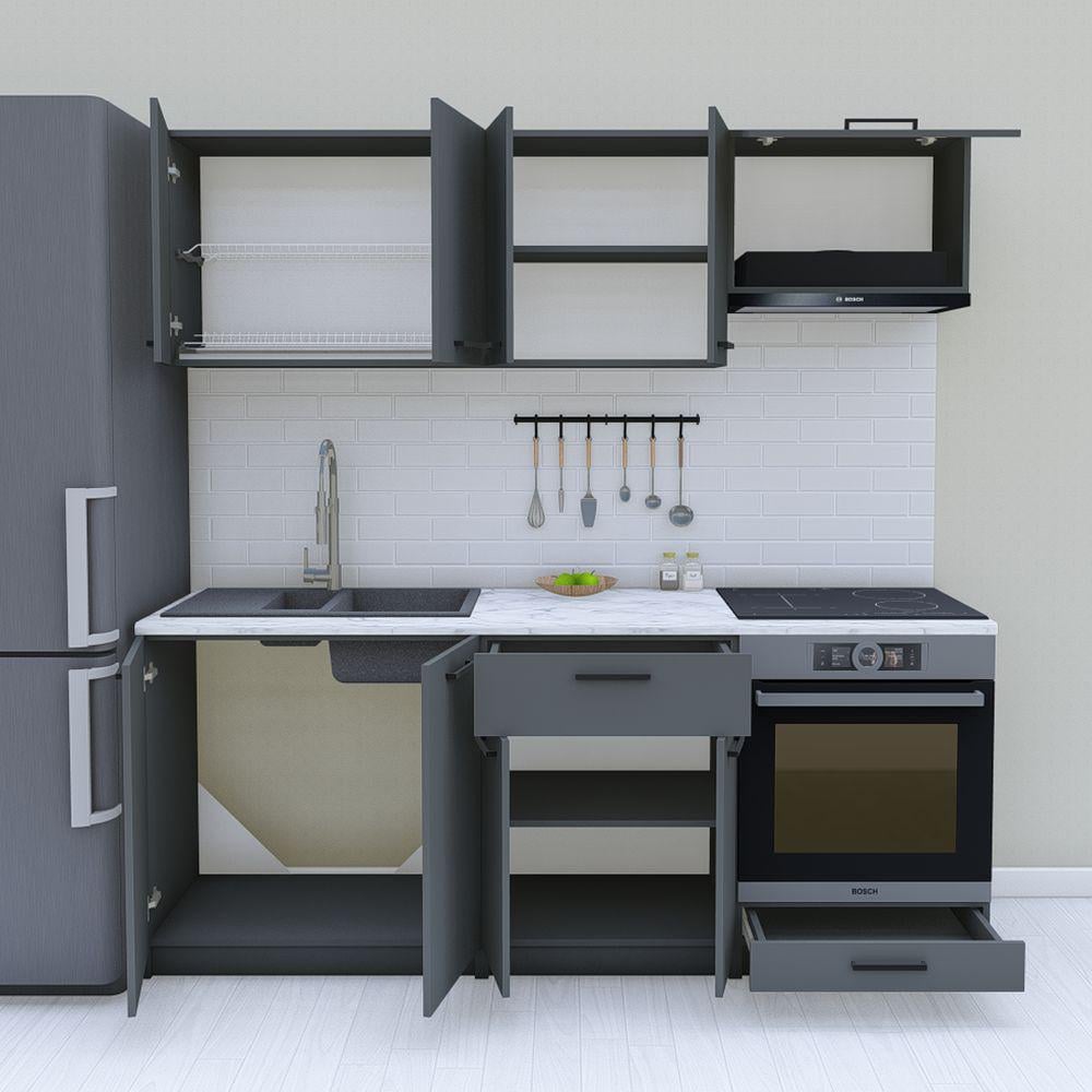 Кухня модульная готовая 2 м 200 см Графит (МП37б) - фото 2 Кухня модульная готовая 2 м 200 см Графит (МП37б) - фото 2