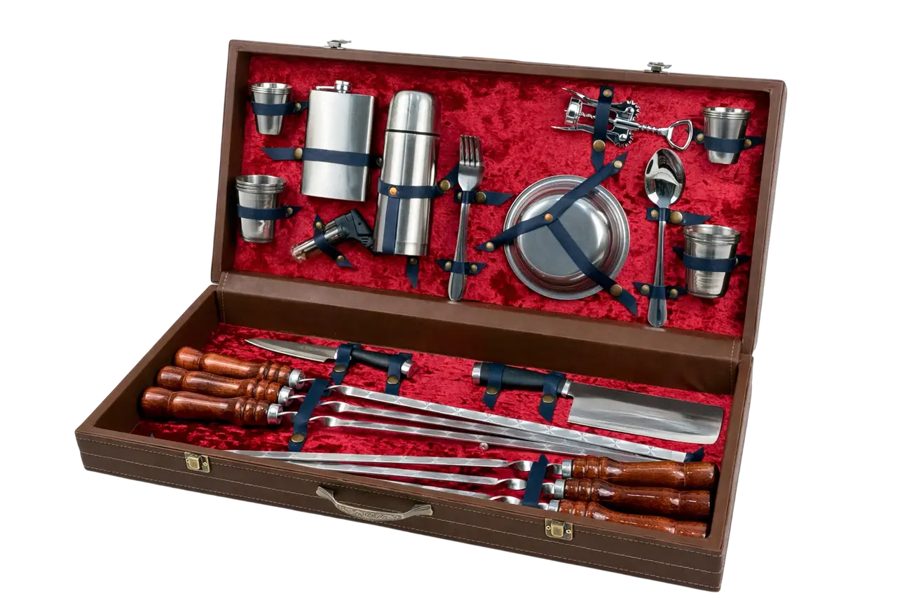 Набор шампуров GrillMaster Элит с термосом/тесаком/сервизом 42 пр. Коричневый (10-164-KS-7201)