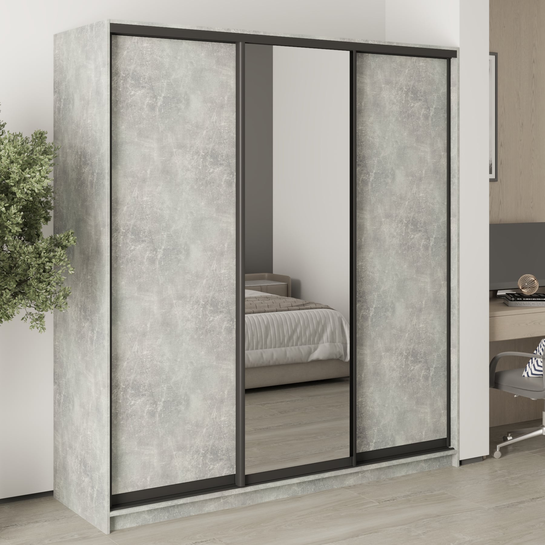 Шафа-купе тридверна Mebel Star Стандарт BG MBS-8383  190х60х210 см Бетон  (1007794)
