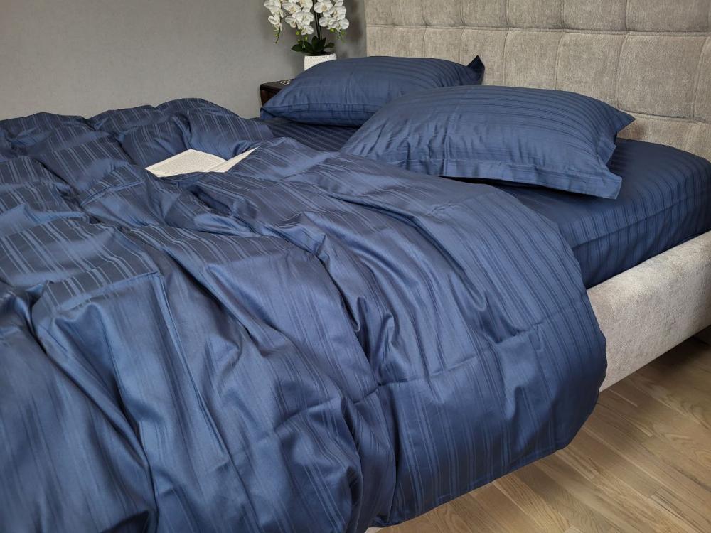 Комплект постільної білизни Multi stripe Black sea полуторний на гумці