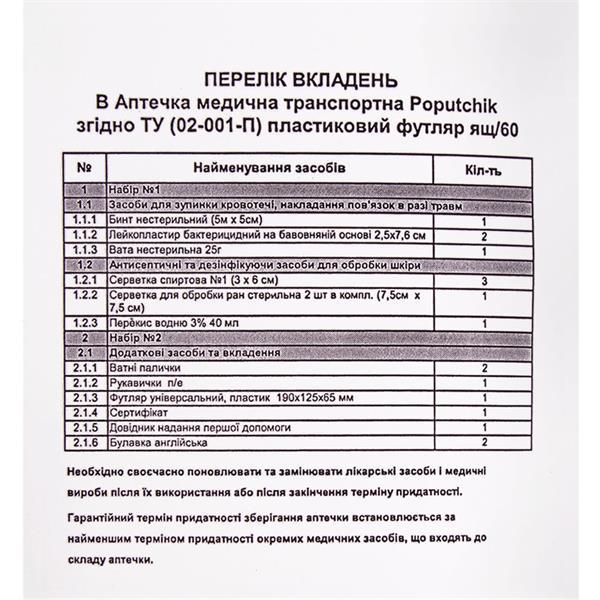 Аптечка медицинская транспортная пластиковый футляр ТУ 02-011-П (12269680) - фото 3