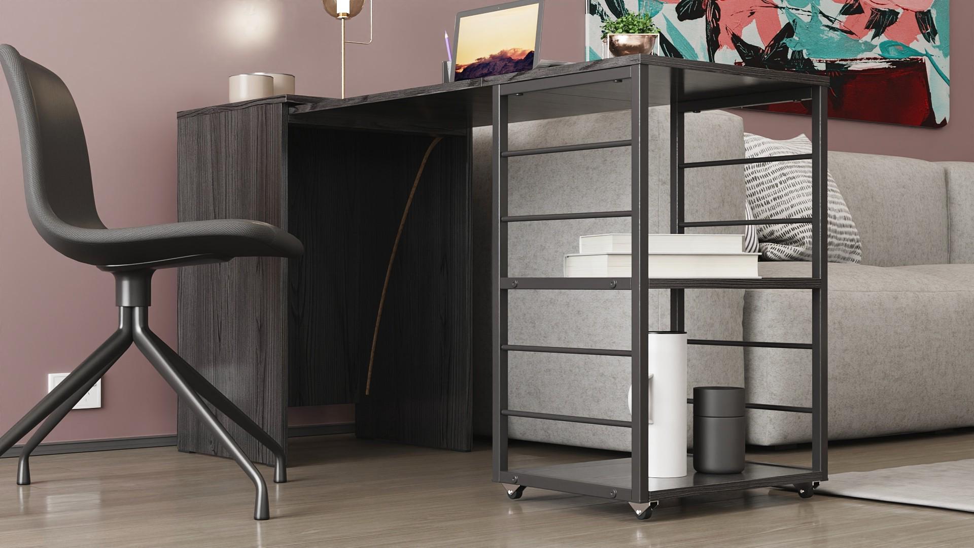 Стол-тумба трансформер Ferrum-decor Смарт 2/2 металл/ДСП 16 мм 750x1450x600 мм Черный/Бетон (FRD-105108) - фото 4