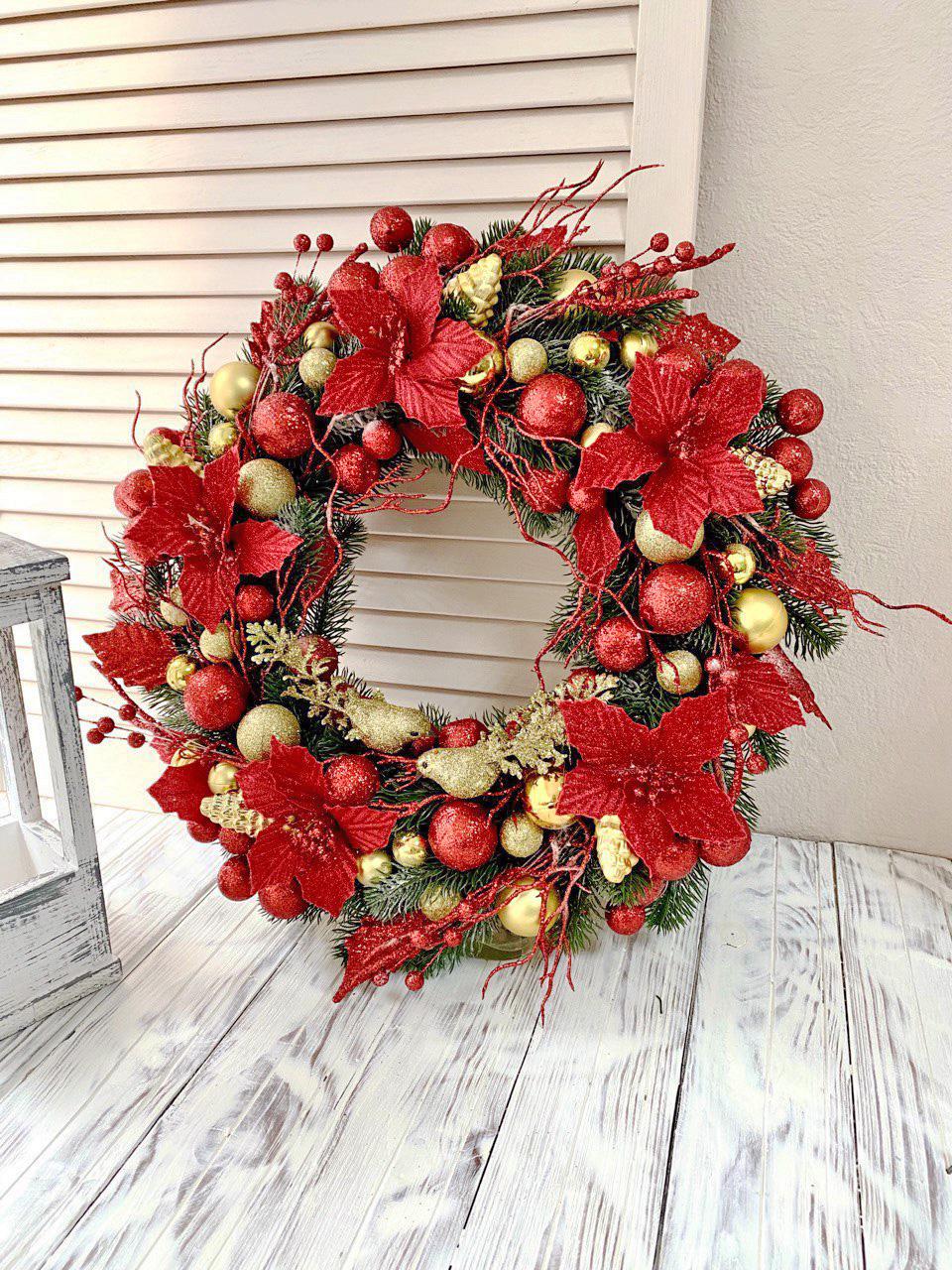 Венок новогодний с птичками 40 см Красный/Золотой (8784474) - фото 2 Венок новогодний с птичками 40 см Красный/Золотой (8784474) - фото 2