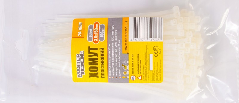 Хомут пластиковый MasterTool 3,6х150 мм 100 шт. Белый (20-1806)