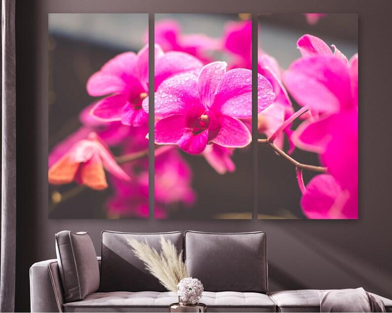 Модульная картина на холсте из трех частей KIL Art Яркие цветы в росе 128x81 см (M3_L_653)
