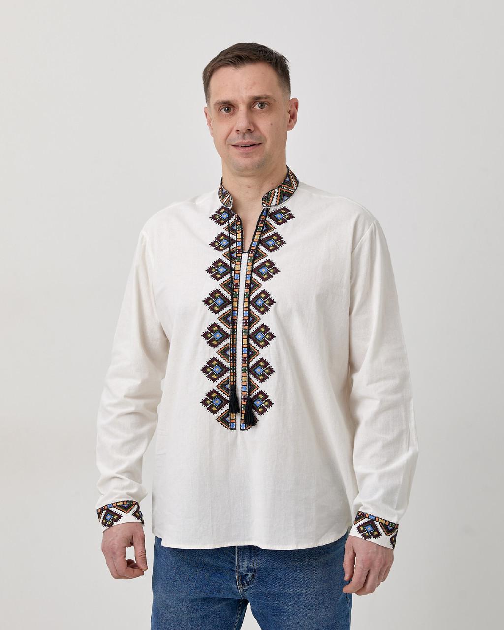 Вышиванка мужская с геометрическим орнаментом ESQ B001 с длинным рукавом M Белый - фото 2 Вышиванка мужская с геометрическим орнаментом ESQ B001 с длинным рукавом M Белый - фото 2