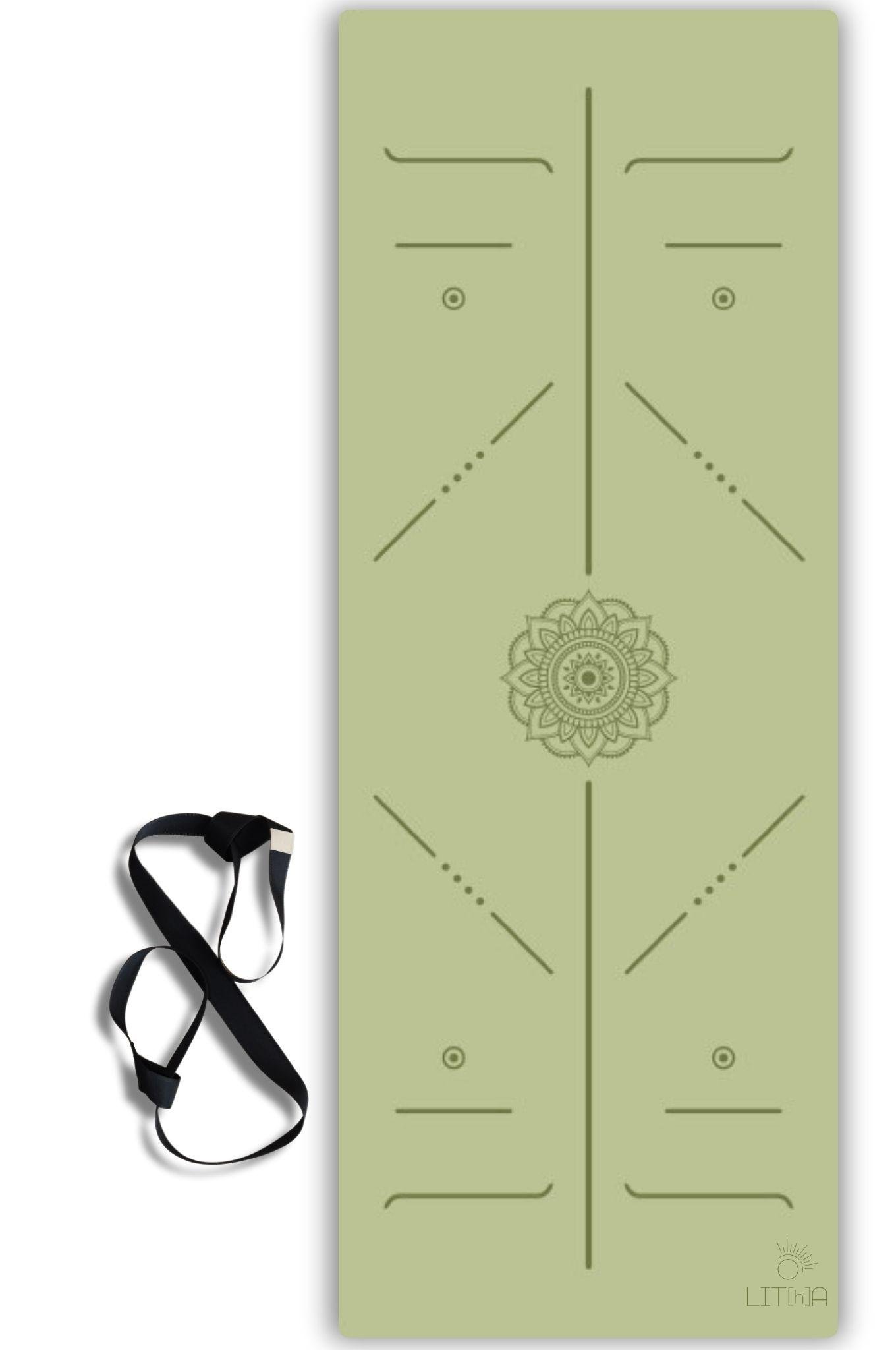 Коврик для йоги и фитнеса Lita Travel PU+coconut Marking Yoga mat каучуковый 183х68х0,15 см Зеленый (40-03-1)