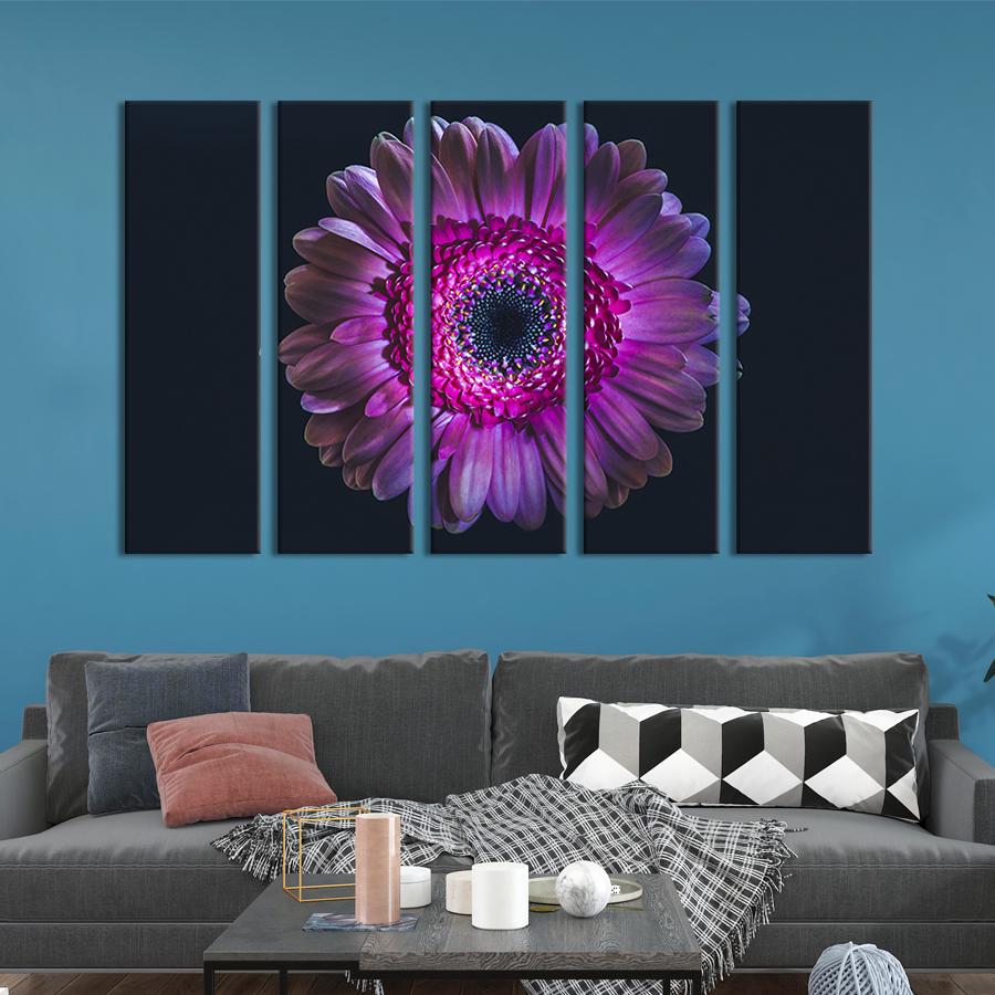 Модульна картина із 5 частин на холсті інтер'єрна картина Королівський фіолетовий гербера 132x80 см (257-51)