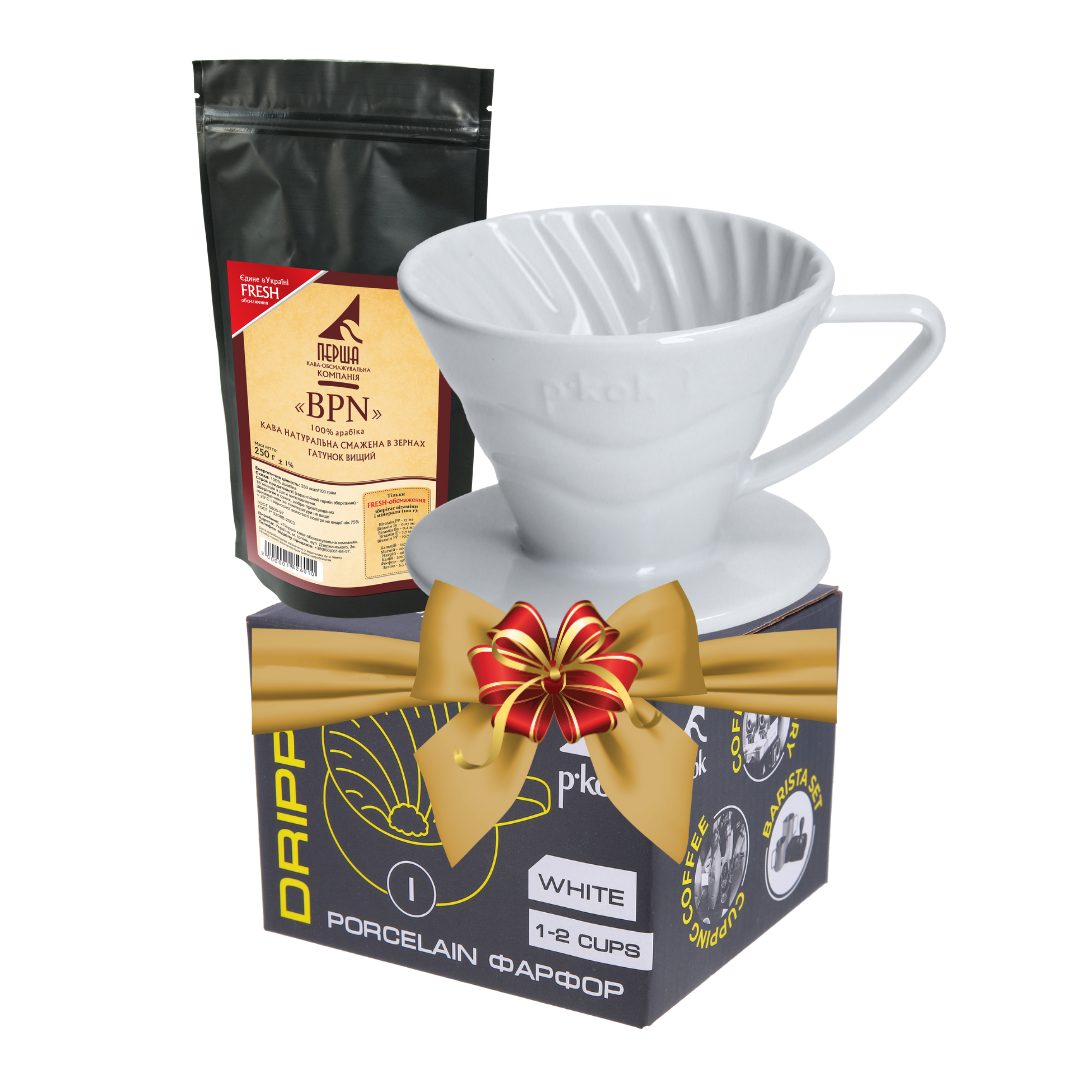 Подарочный бокс кофе и пуровер Pkok V60 01 керамический Белый Подарочный бокс кофе и пуровер Pkok V60 01 керамический Белый